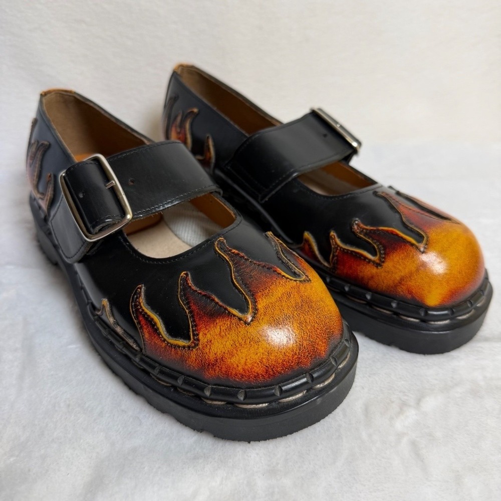 Tredair Mary Jane Flats Size 8 Women Black Flame Leather Alt Grunge Punk England